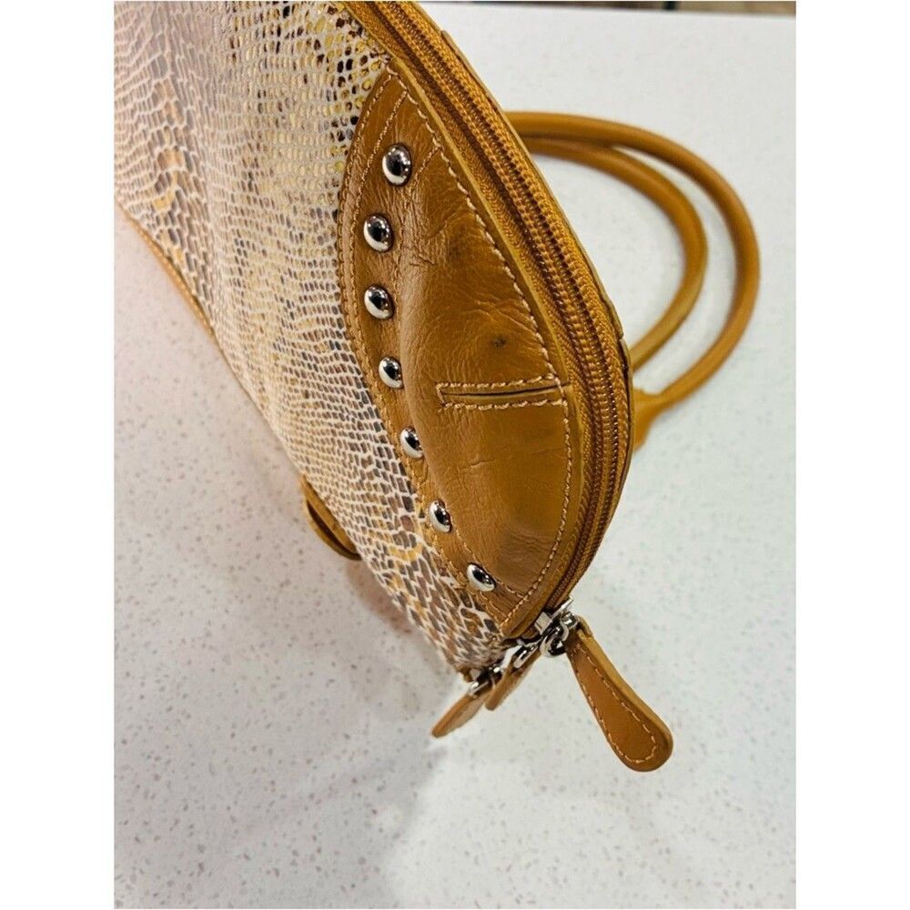 Sharif Studio Tan Snakeskin Embossed Satchel Studded Handbag Medium EUC - Picture 10 of 12